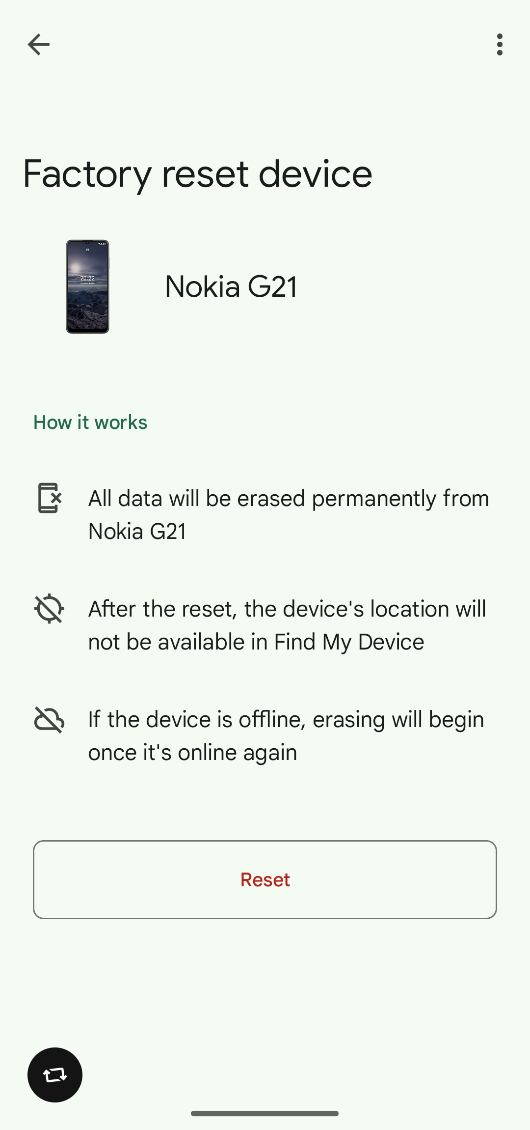 Important Information Regarding Reset and the reset process- Find My Device App