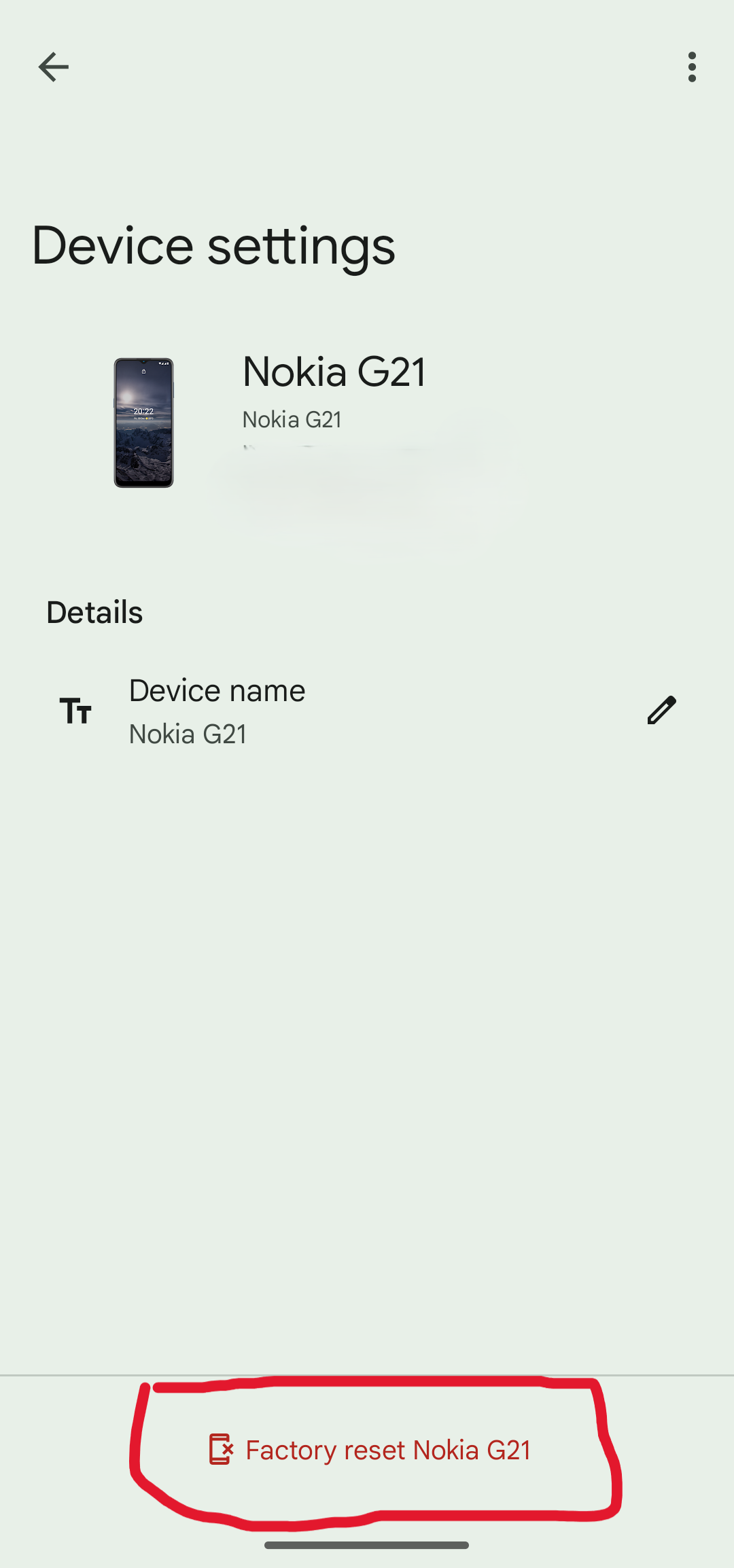Select Factory Reset at the bottom of page - Find My Device App